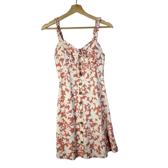 No Boundaries Pink & White Floral Button Down Mini Dress S - Picture 1 of 3